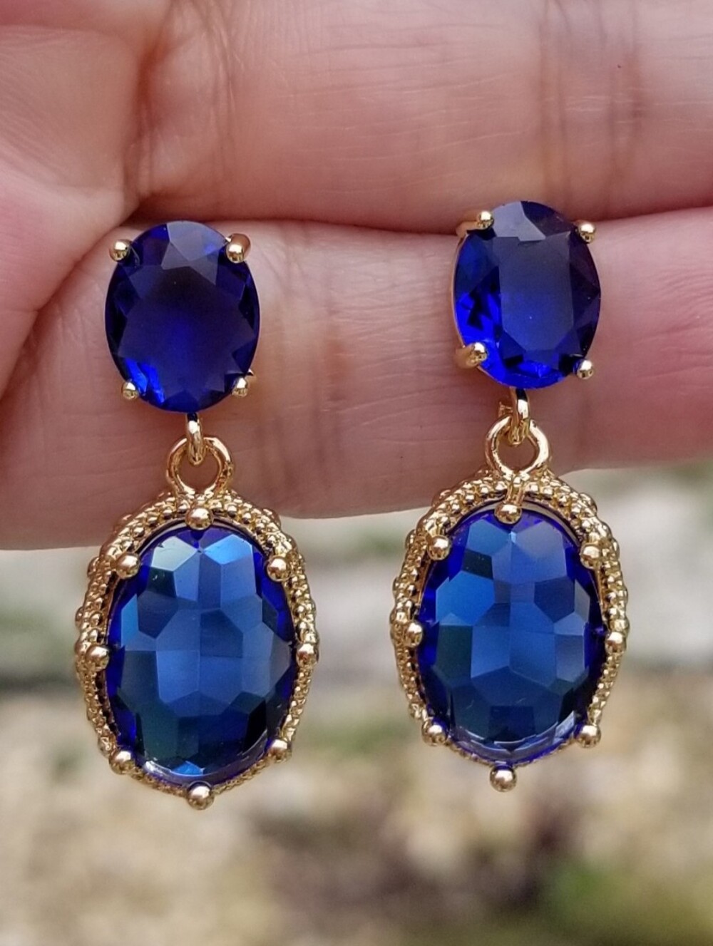 14k Gold Blue Sapphire Stud Dangle Earrings, Sapphire Jewelry, Gold Studs